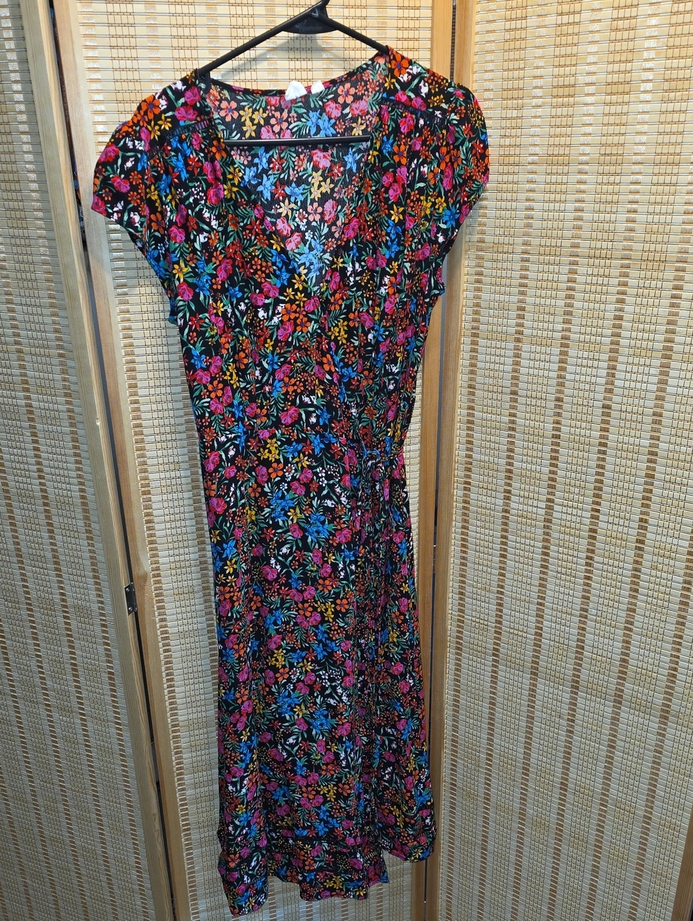 GAP Black Floral Midi Wrap Dress
